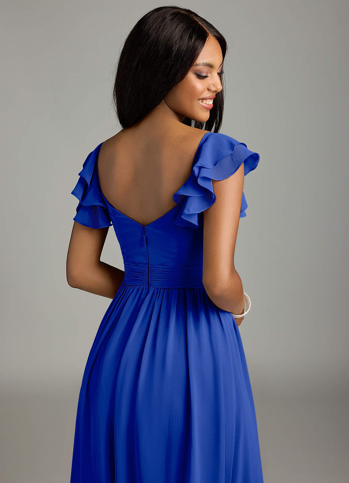 Azazie Anaya Vestidos de madrinha de casamento Vestido Royal Blue de Chiffon de Linha A com Decote Coração image1