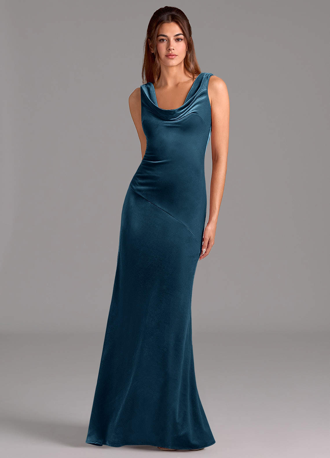 Azazie Rylina Bridesmaid Dresses Blue Topaz Mermaid Bow Velvet Dress image1