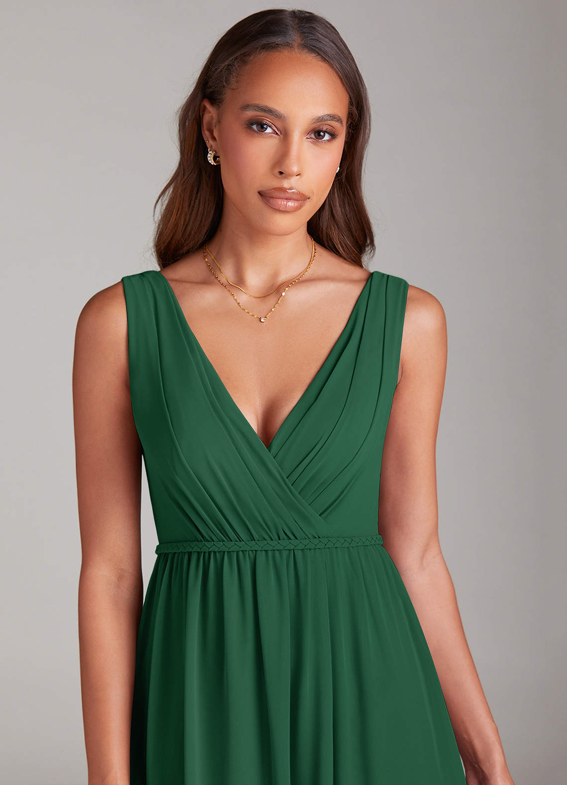 Azazie Tanicia Bridesmaid Dresses Dark Green A-Line Pleated Chiffon Dress image4