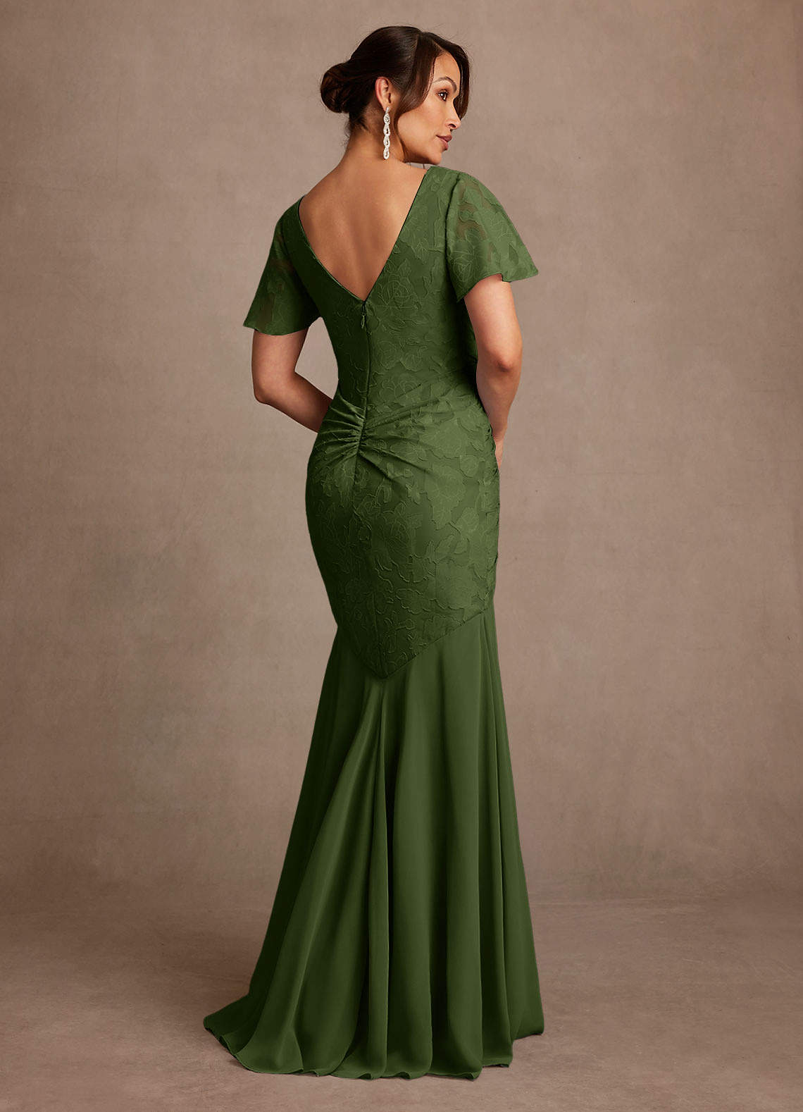 Azazie Jolene Mother of the Bride Dresses Olive Mermaid Pleated Floral Burnout Dress image1