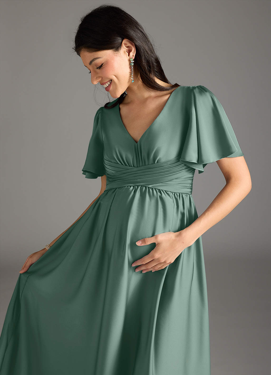 Azazie Verna Robes de demoiselle d'honneur de maternité Robe Trapèze Rayé Longueur ras du sol Satin extensible image1