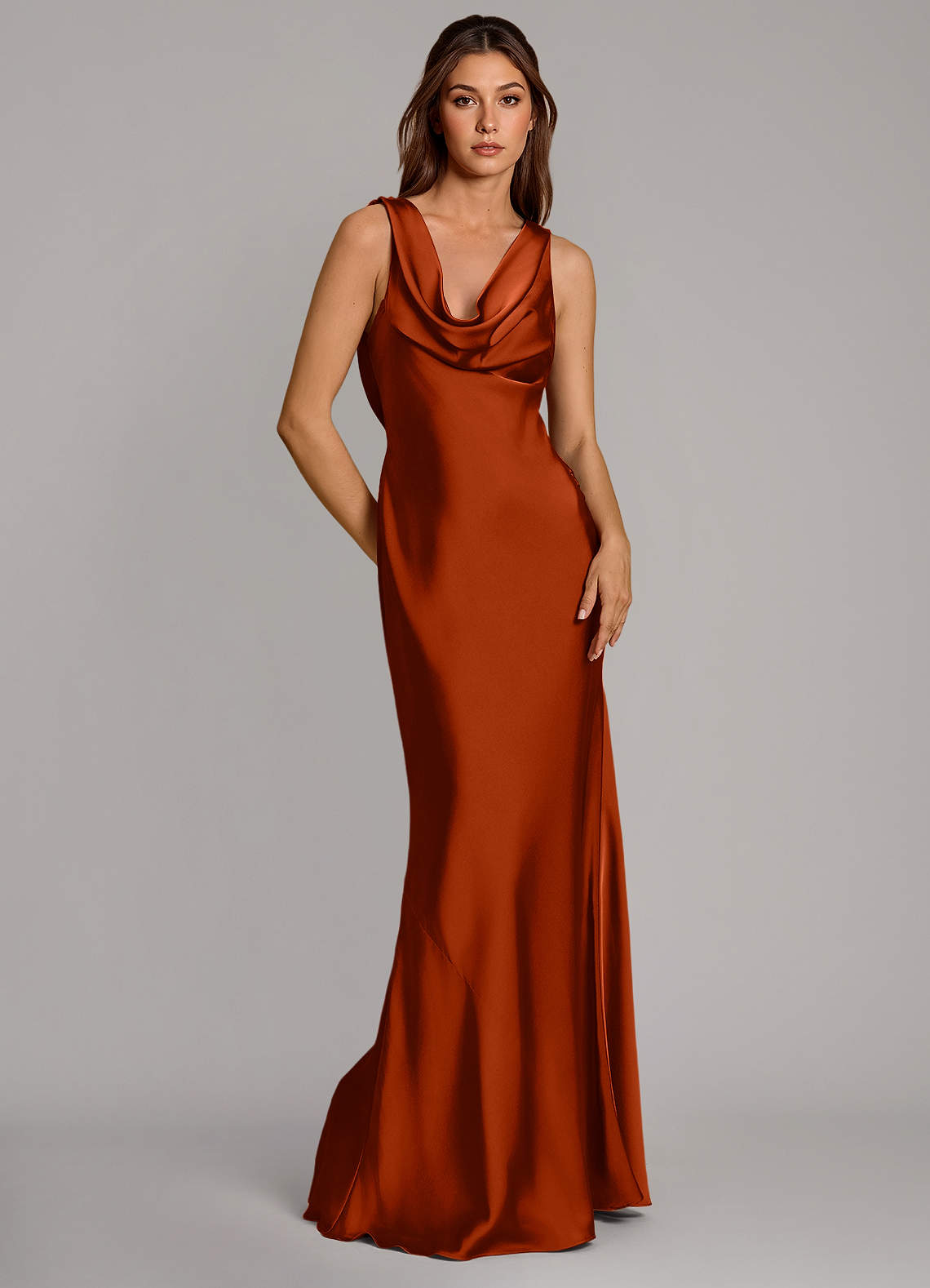 Azazie Cheryl Abiti da Damigella Abito Sirena in Raso Elasticizzato Paprika image1