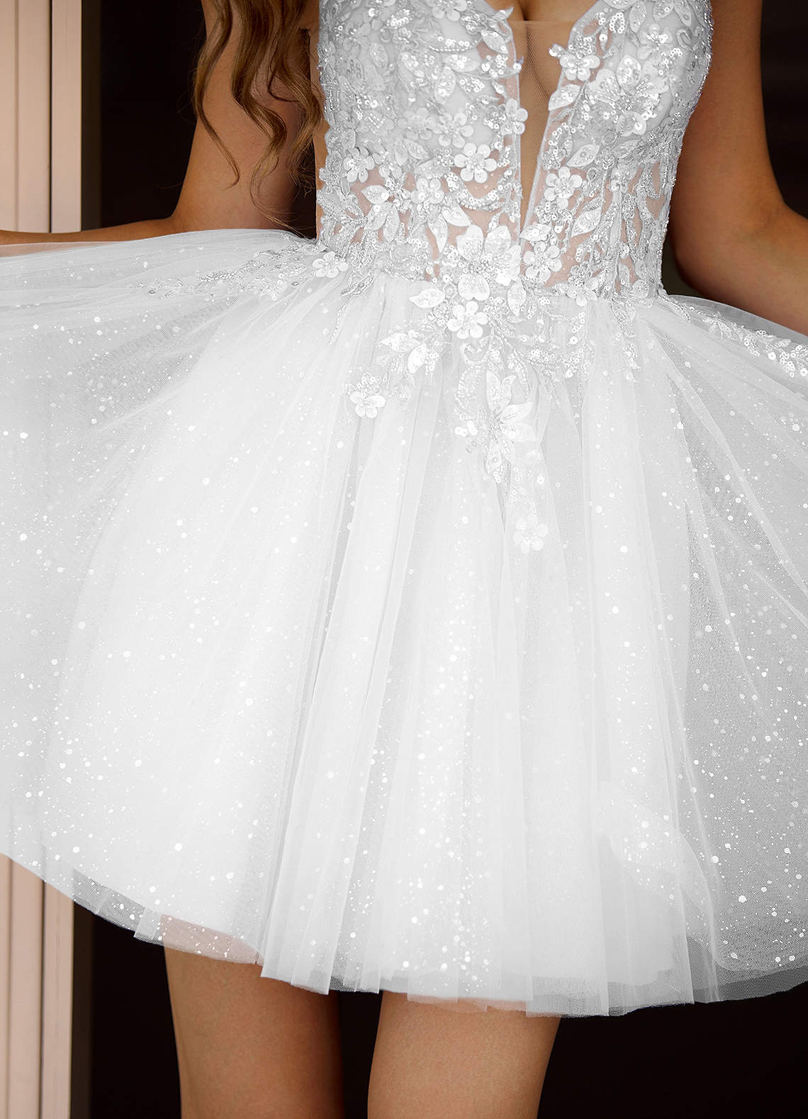 Azazie 2026 A-Line Sleeveless 3D Flowers White Short Prom Dress