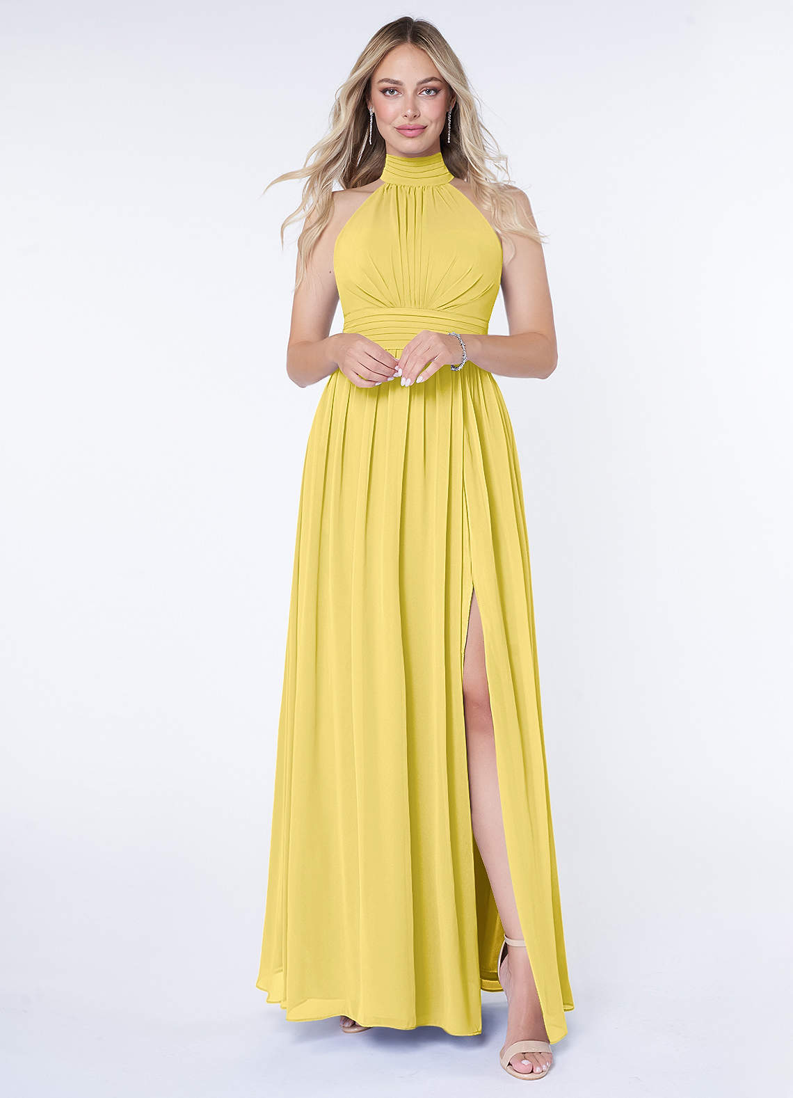 Azazie Iman Bridesmaid Dresses Canary A-Line A-Line Ruched Chiffon Dress image1