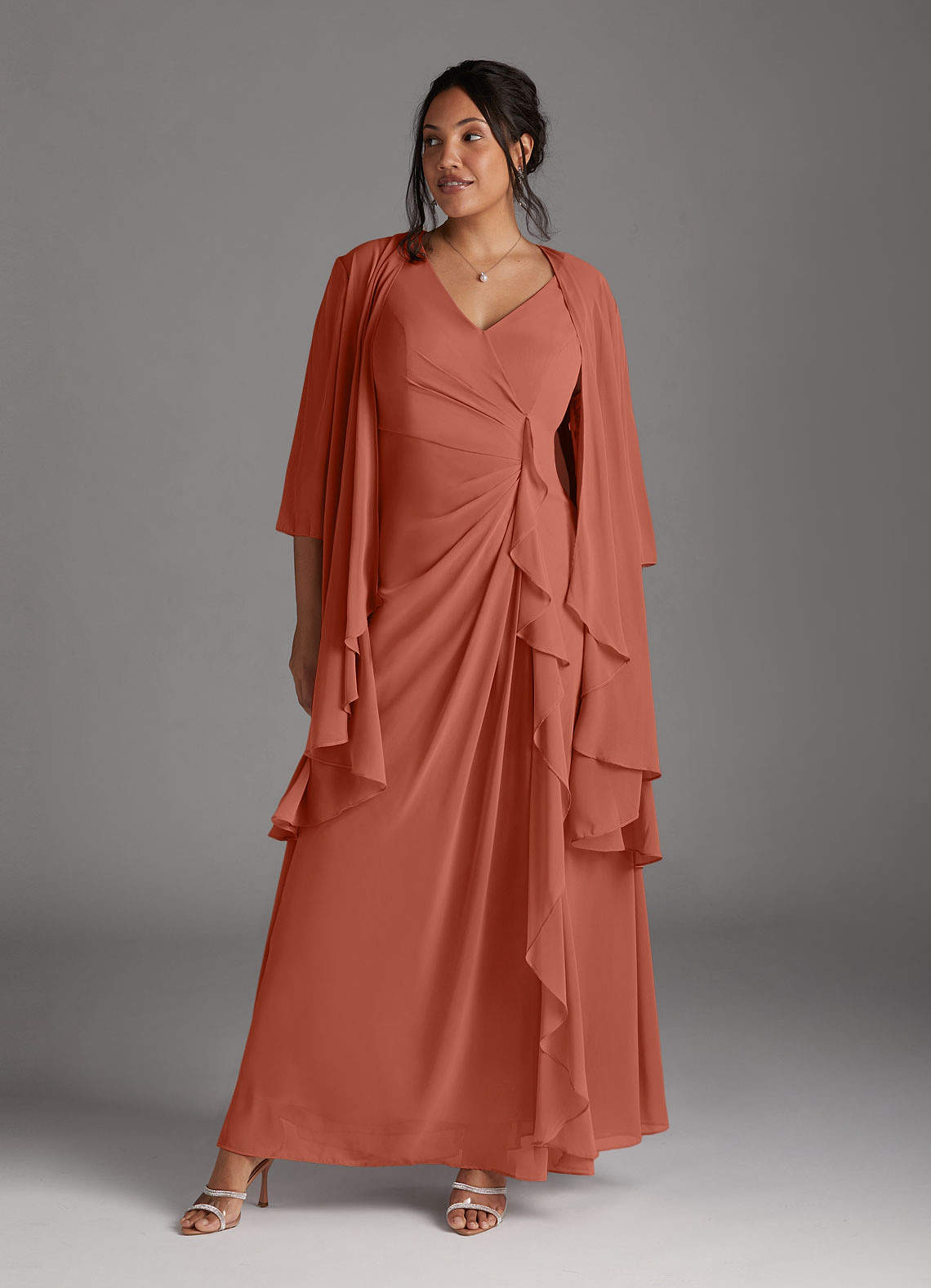 Azazie Manuella Mother of the Bride Dresses Clay A-Line V-Neck Pleated Chiffon Dress image1