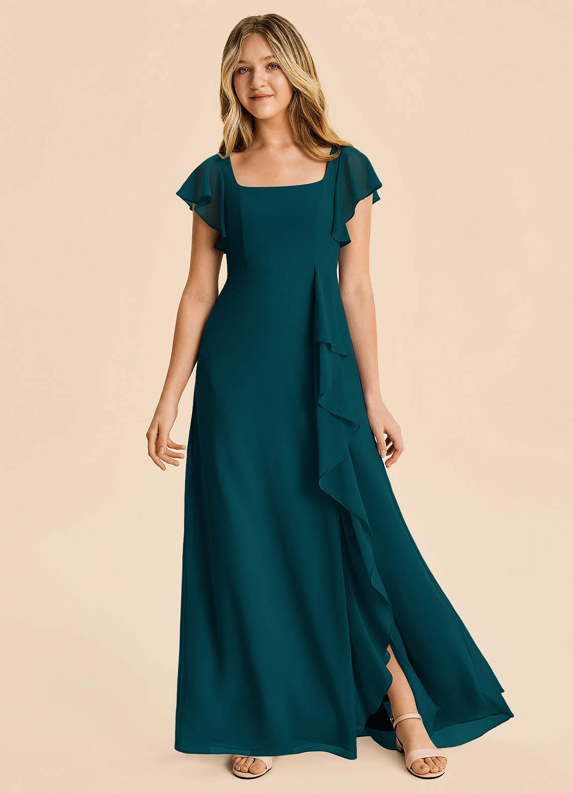 Azazie Noah Junior Bridesmaid Dress in Pine