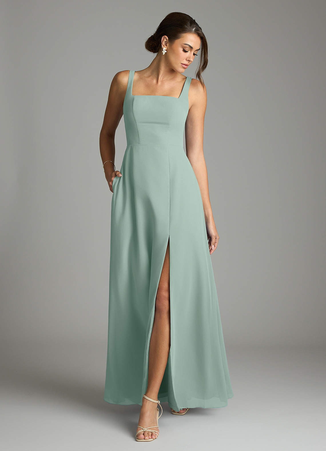 Azazie Debra At-home Try On Dresses Agave A-Line with Pockets Chiffon Convertible Dress image3