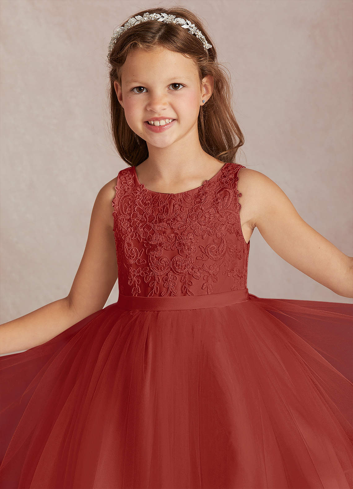 Azazie Calla Robe Demoiselle D'honneur Fillette Robe Princesse en Tulle Dentelle Terracotta image1
