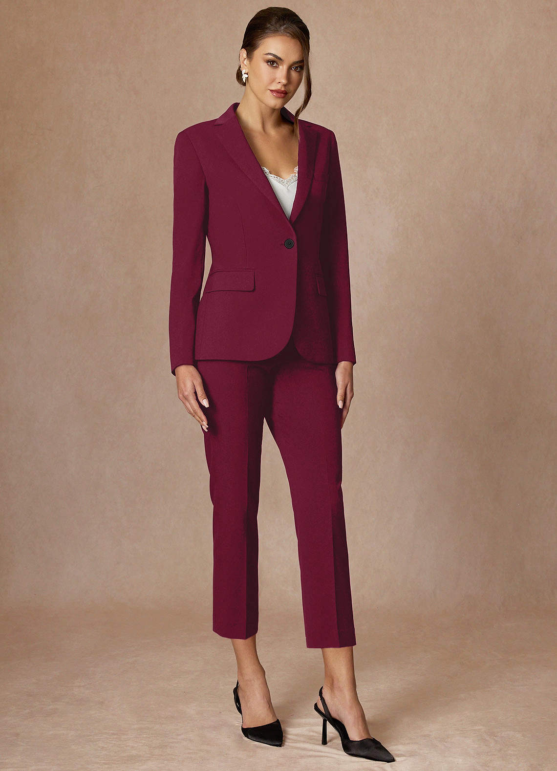 front Kennedy Burgundy Refined Weave Performance Pants Suit