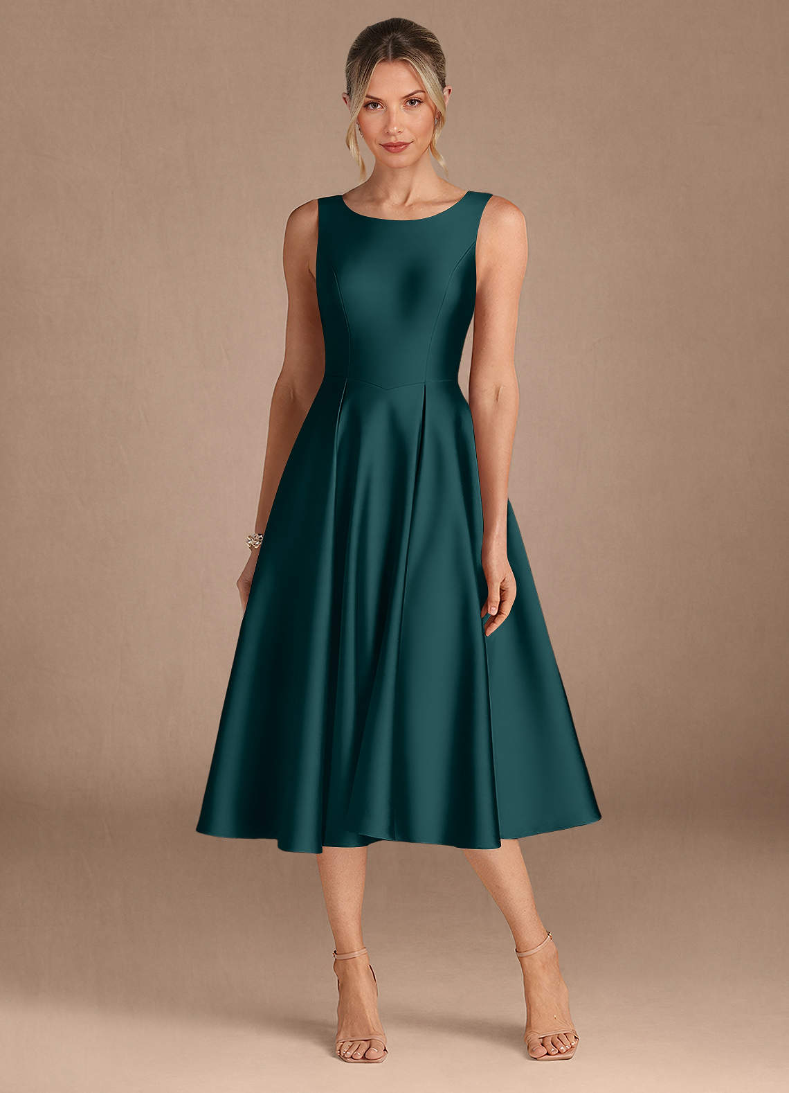 Azazie Fulton Abiti per la Madre della Sposa Abito A-Line in Raso Elasticizzato Plissettato Pino image4