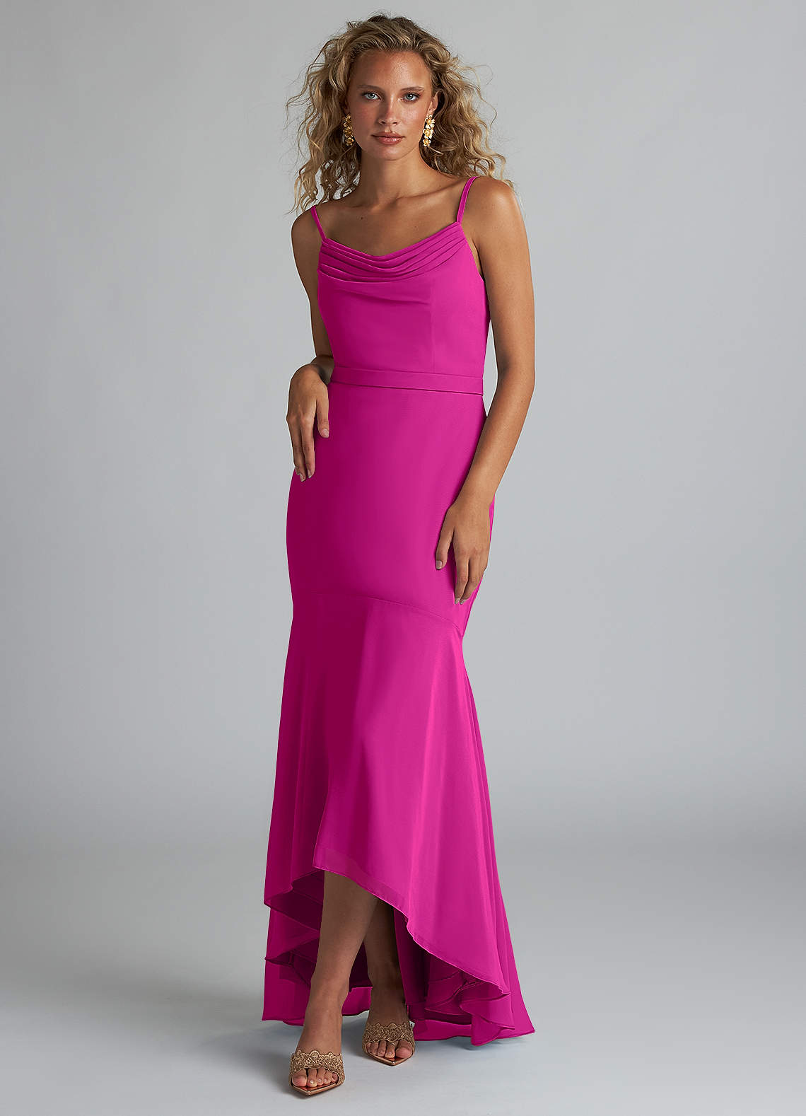 Azazie Summer Abiti da Damigella Abito Sirena in Chiffon con Scollo a Cappuccio Fucsia image1