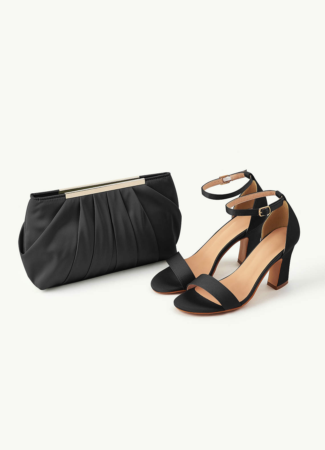 front Matching Color Stretch Satin One Strap Buckle Chunky Heel Sandals