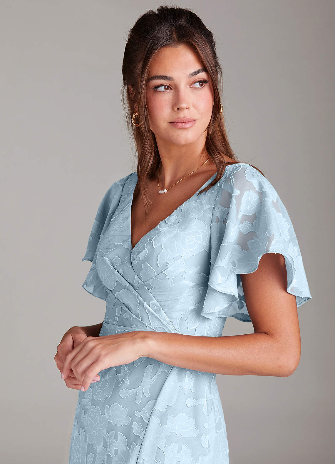 Azazie Ambrosia Bridesmaid Dresses Sky Blue A-Line Pleated Floral Burnout Dress image5