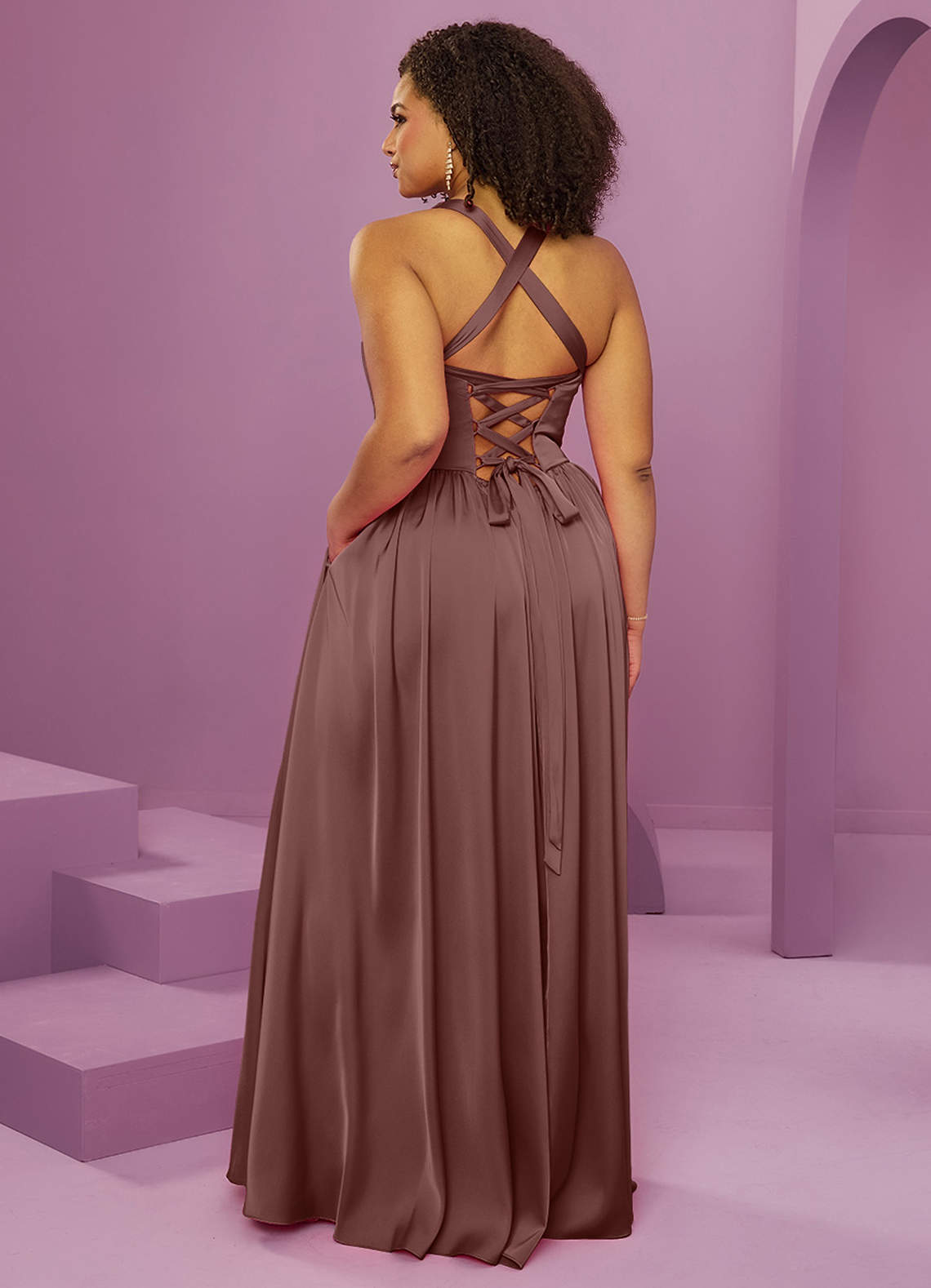 Barbie ♥ Azazie Venta Final Vestido de Sky Blue de Satén Elástico de Corte en A con Con bolsillos image13