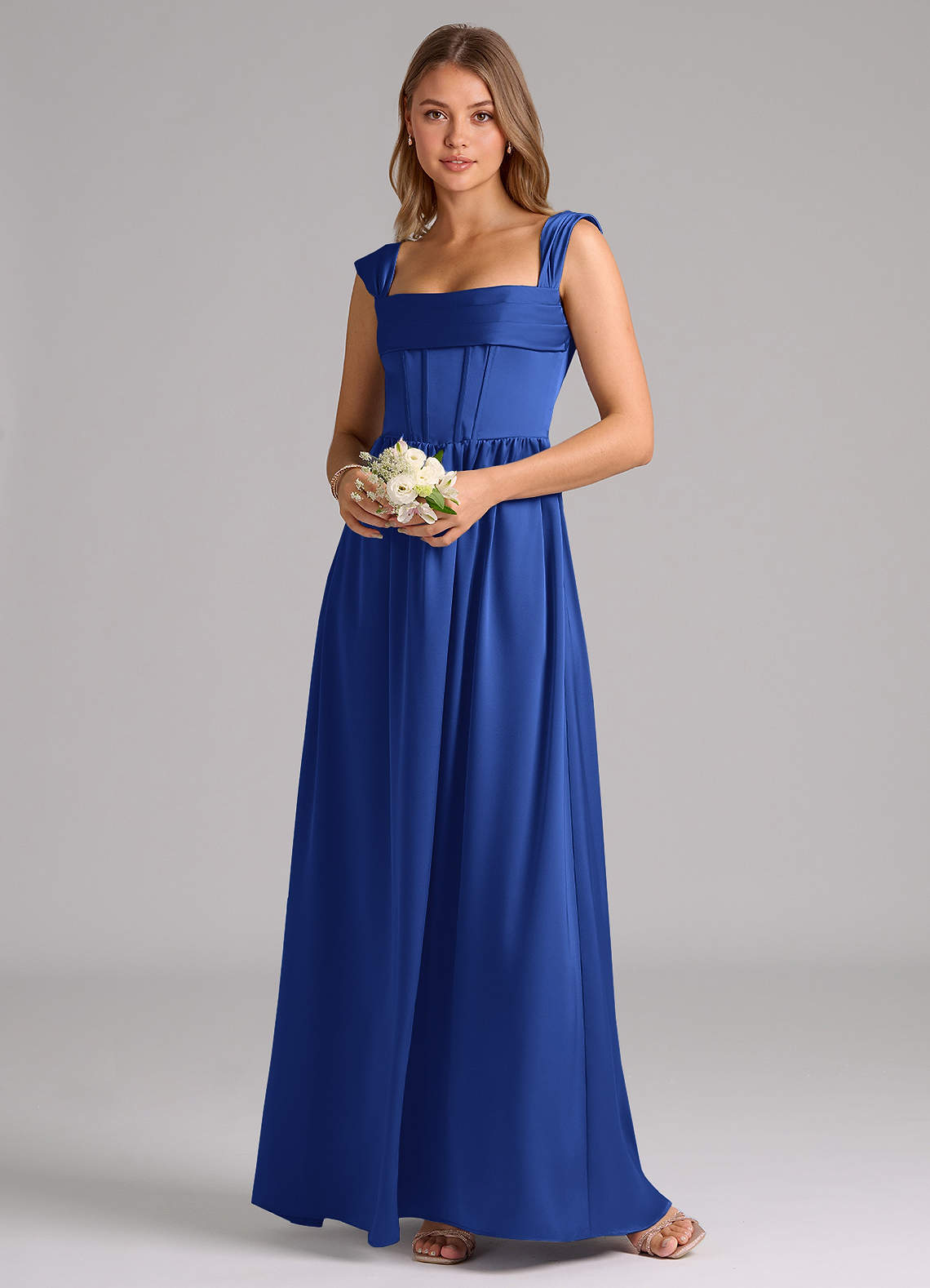 Azazie Hattie Bridesmaid Dresses Royal Blue A-Line Corset Stretch Satin Dress image1
