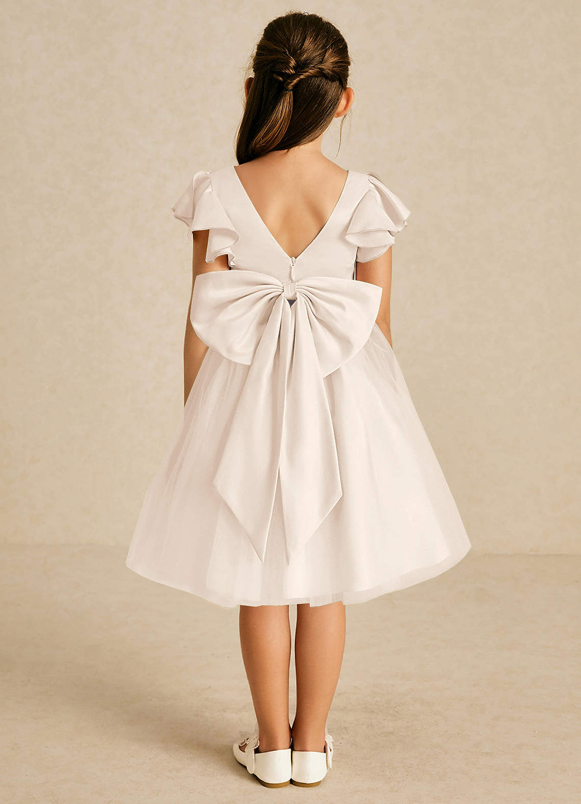 Azazie Kaeya Flower Girl Dresses White Alabaster A-Line Bow Tulle Dress image1