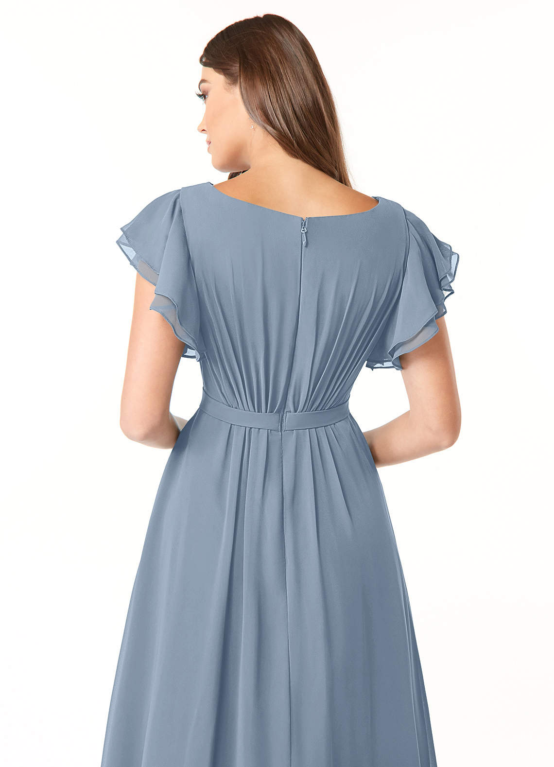 Azazie Daphne Modest Bridesmaid Dresses A-Line Ruffled Chiffon Floor-Length Dress image4