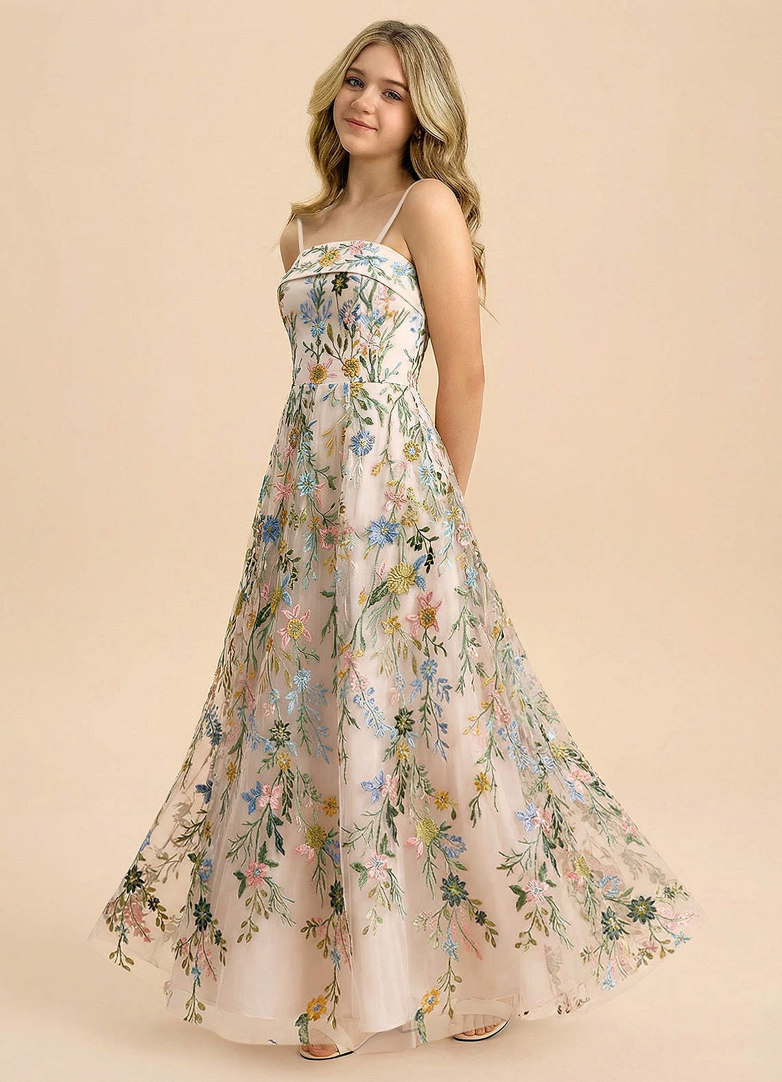 Azazie Evangeline Junior Formal Klä av A-Line i 3D blommig broderad spets Plisserad image4