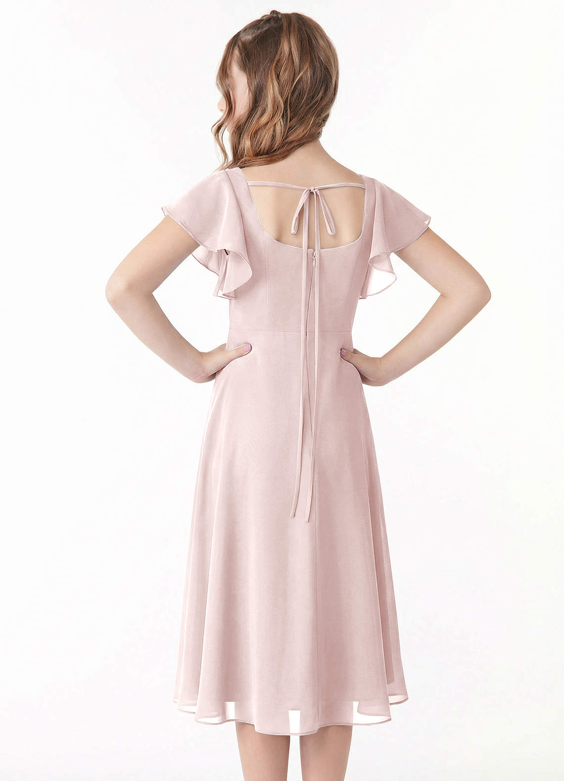 Azazie Bondi Junior Vestido Rosa Corado de Chiffon de Linha A com Ruched image2