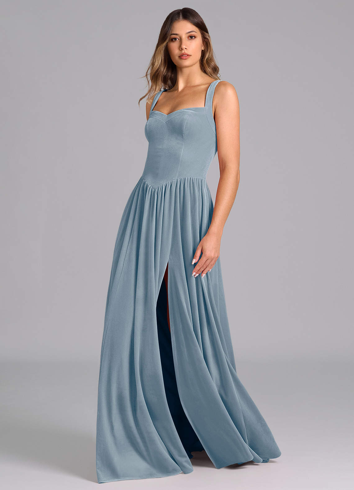 Azazie Francis Dusty Blue Velvet Bridesmaid Dresses | Azazie CA