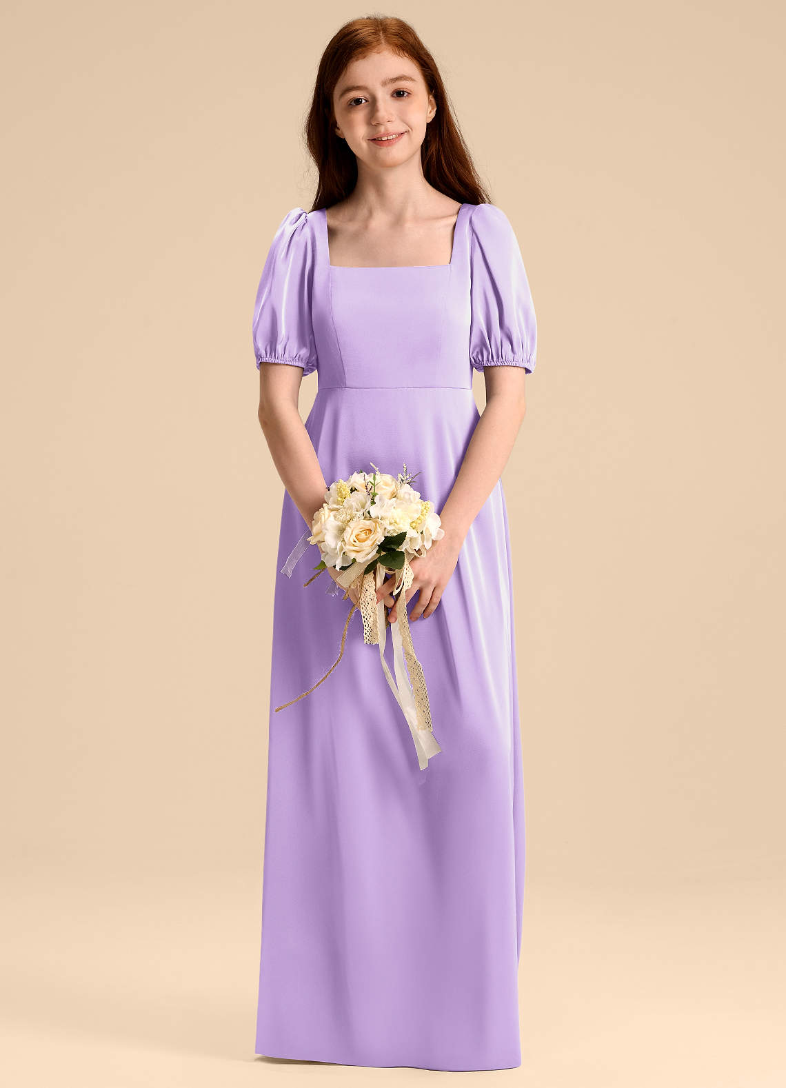 Azazie Briar Junior Lilac A-Line Bow Stretch Satin Dress image1