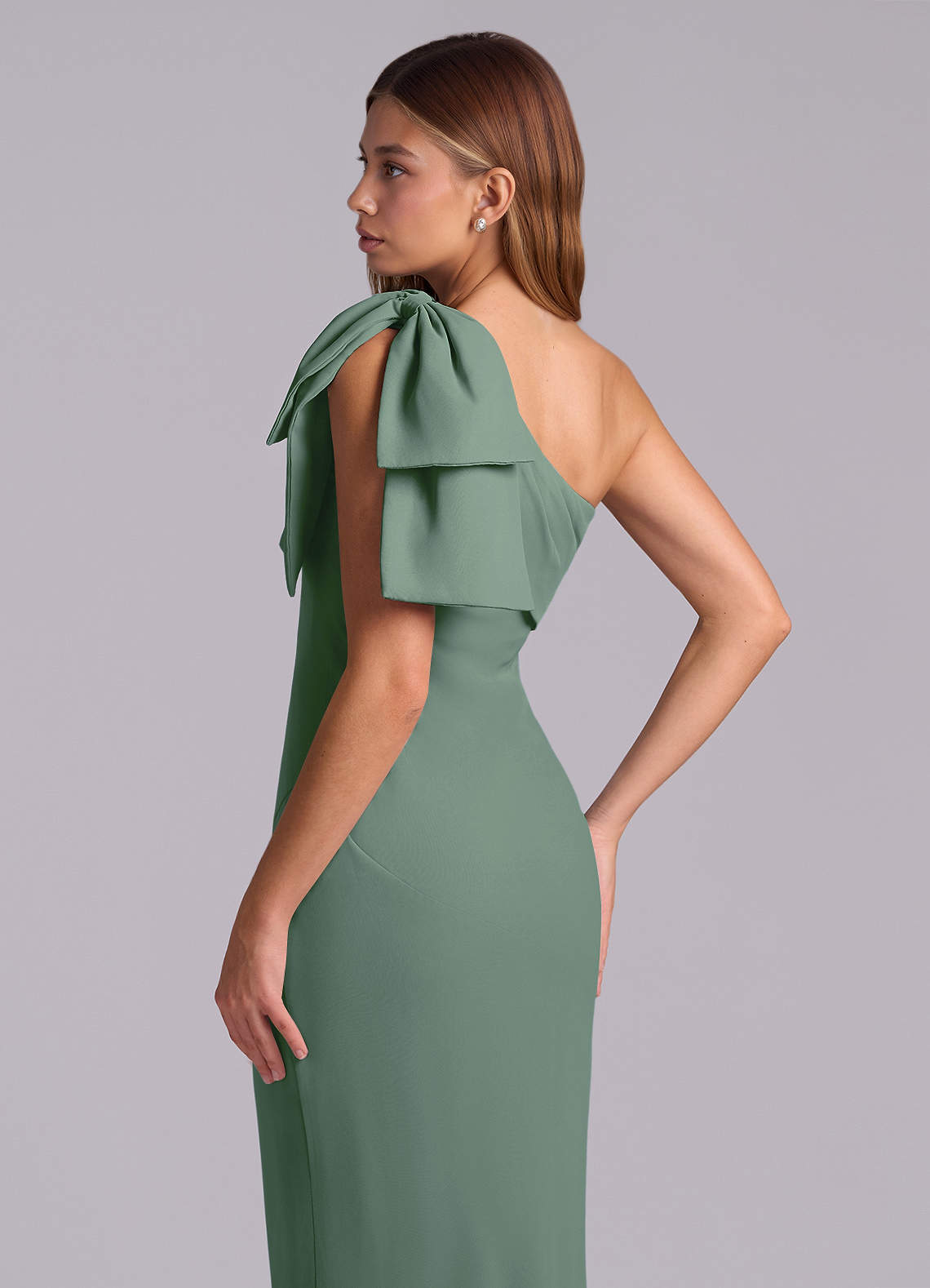 Azazie Yuanna Bridesmaid Dresses Eucalyptus Mermaid One Shoulder Chiffon Dress image7