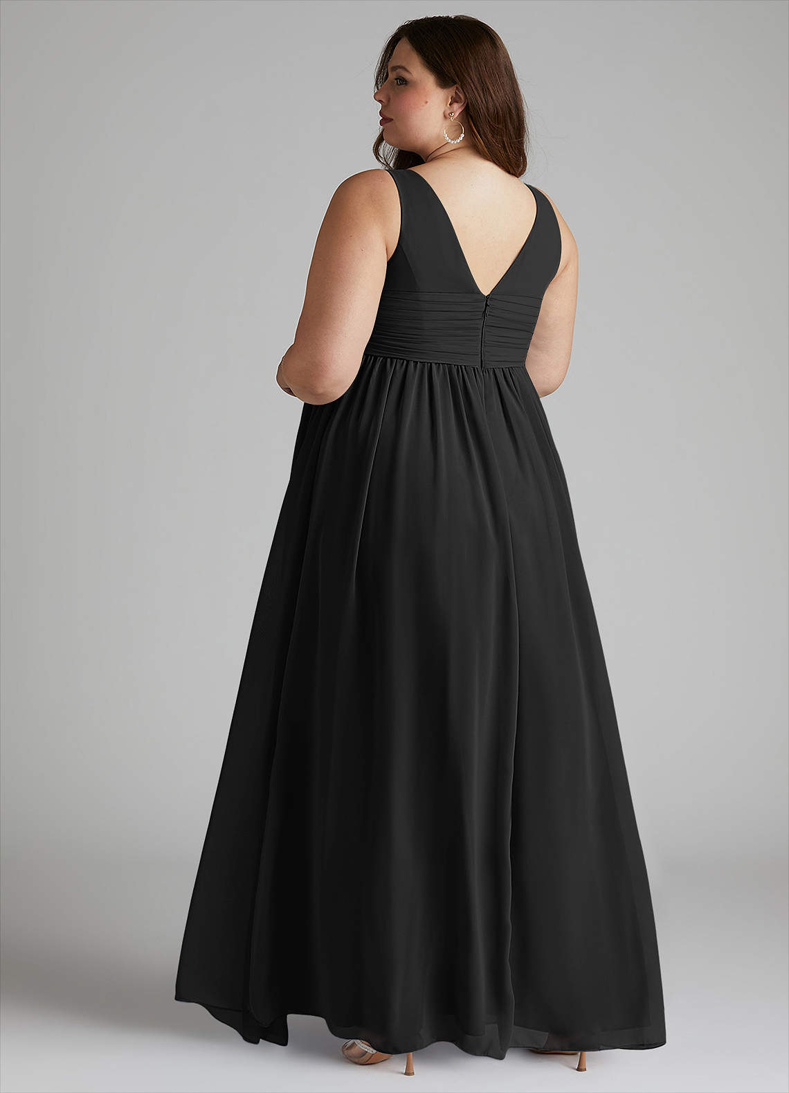 Azazie Yetta Maternity Bridesmaid Dresses A-Line V-Neck Gathered Chiffon Floor-Length Dress image10