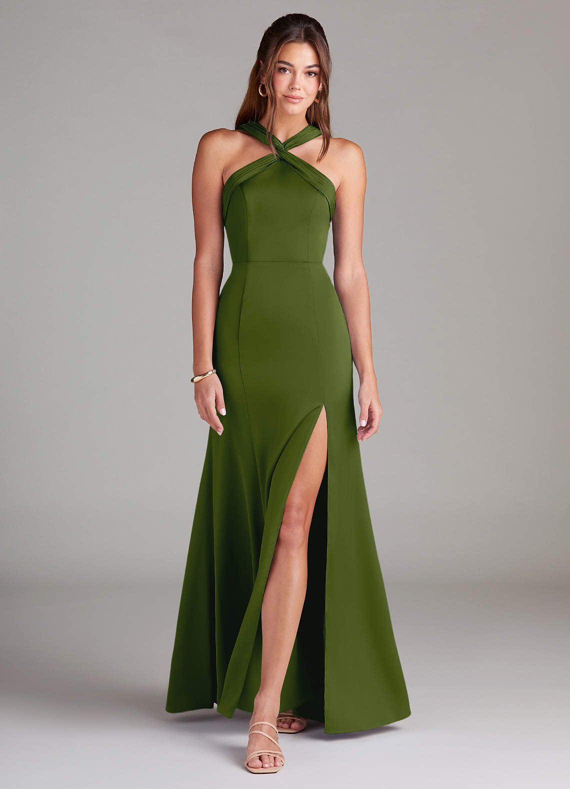 Azazie Rue Bridesmaid Dresses Juniper A-Line Pleated Stretch Satin Dress image2