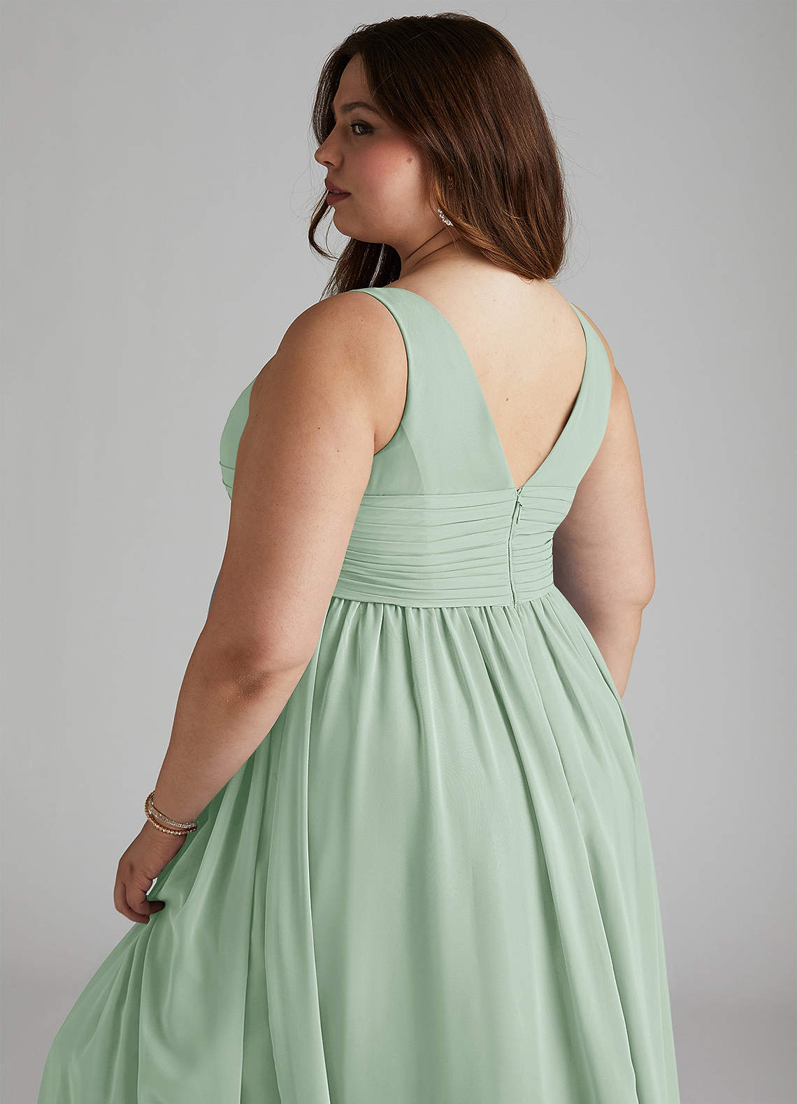 Azazie Yetta Brautjungfernkleider für Schwangere A-Linie V-Hals Versammelt Chiffon Bodenlänge Kleid image11