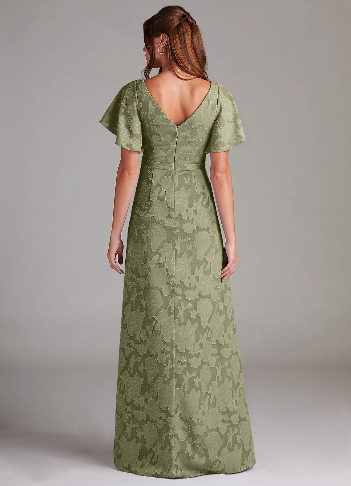 Azazie Ambrosia Essayer des robes à la maison Robe Trapèze en Blumen-Burnout Plissée Bleu Poussiéreux image6