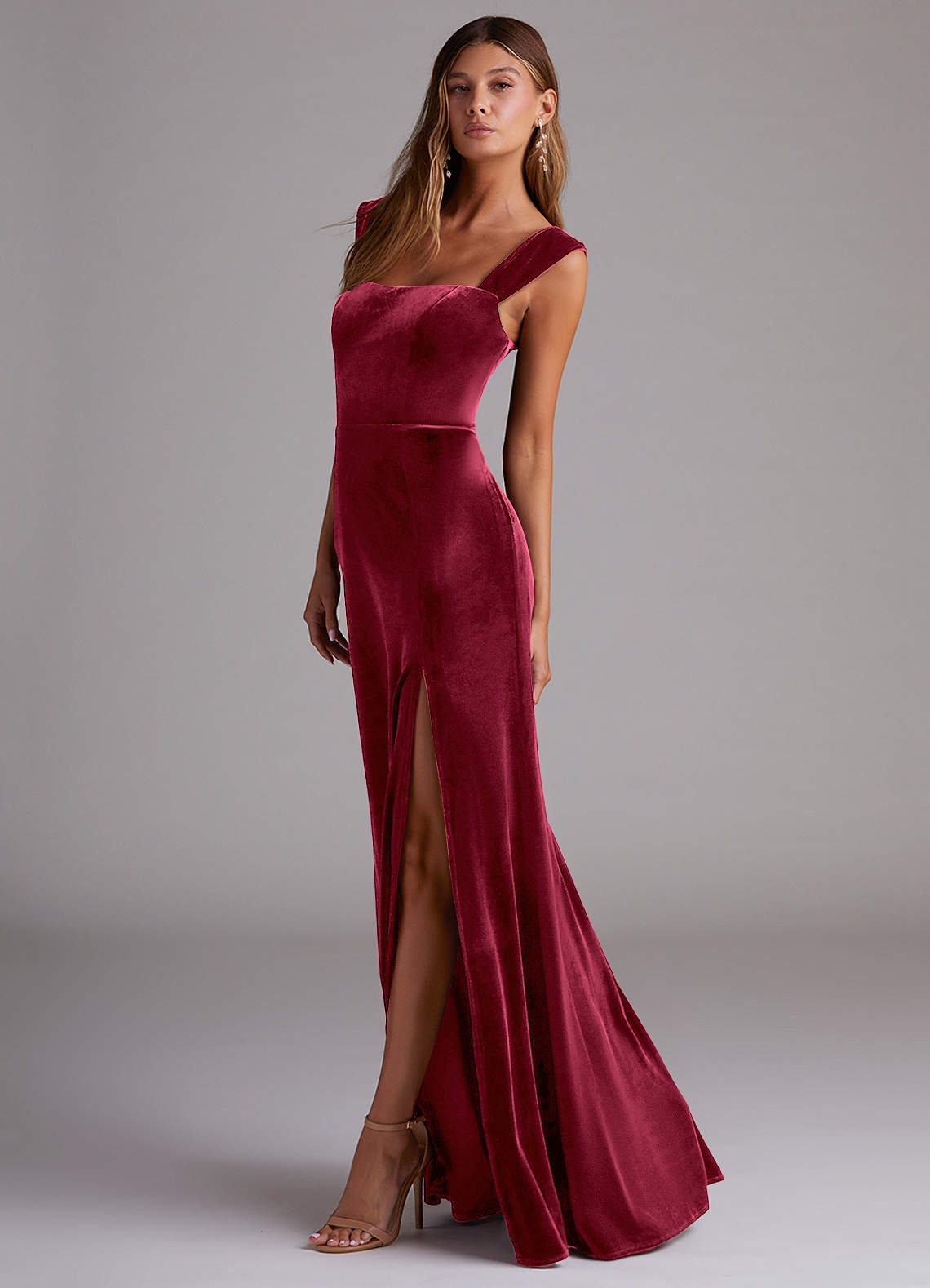 Azazie Junia Bridesmaid Dresses Burgundy Sheath Off the Shoulder Velvet Convertible Dress image4
