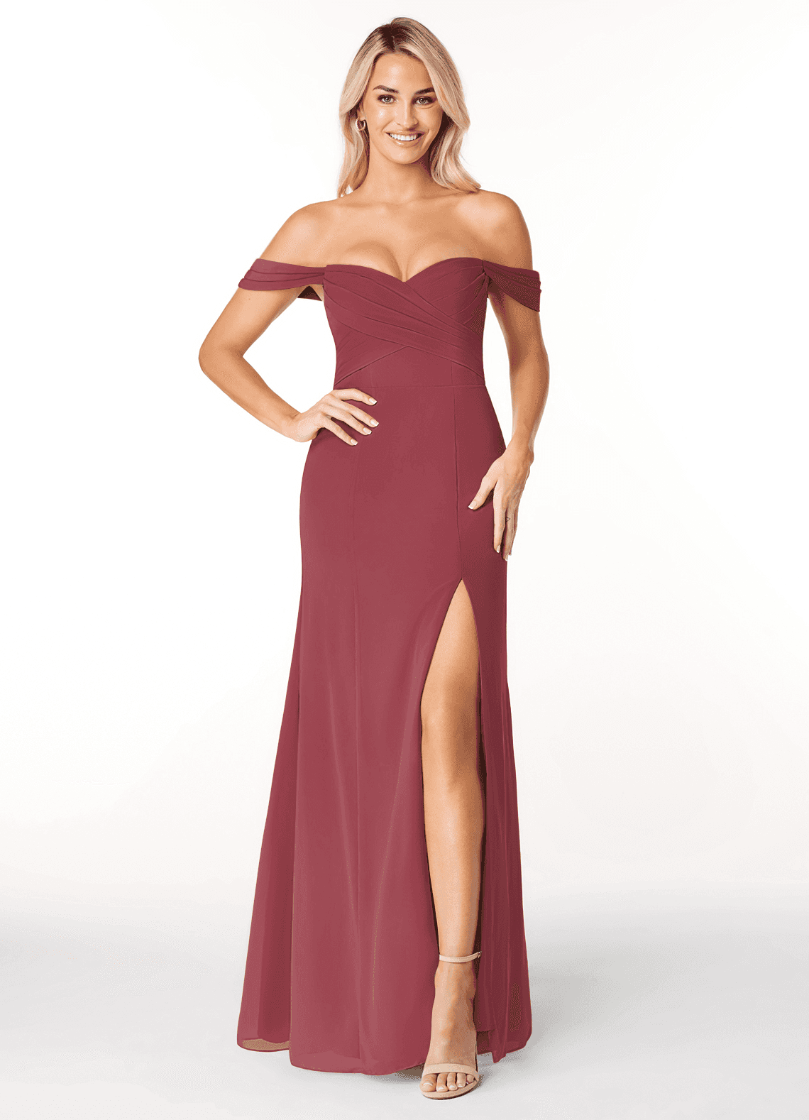 Azazie Joretta Ready to Ship Merlot Chiffon Bridesmaid Dresses | Azazie