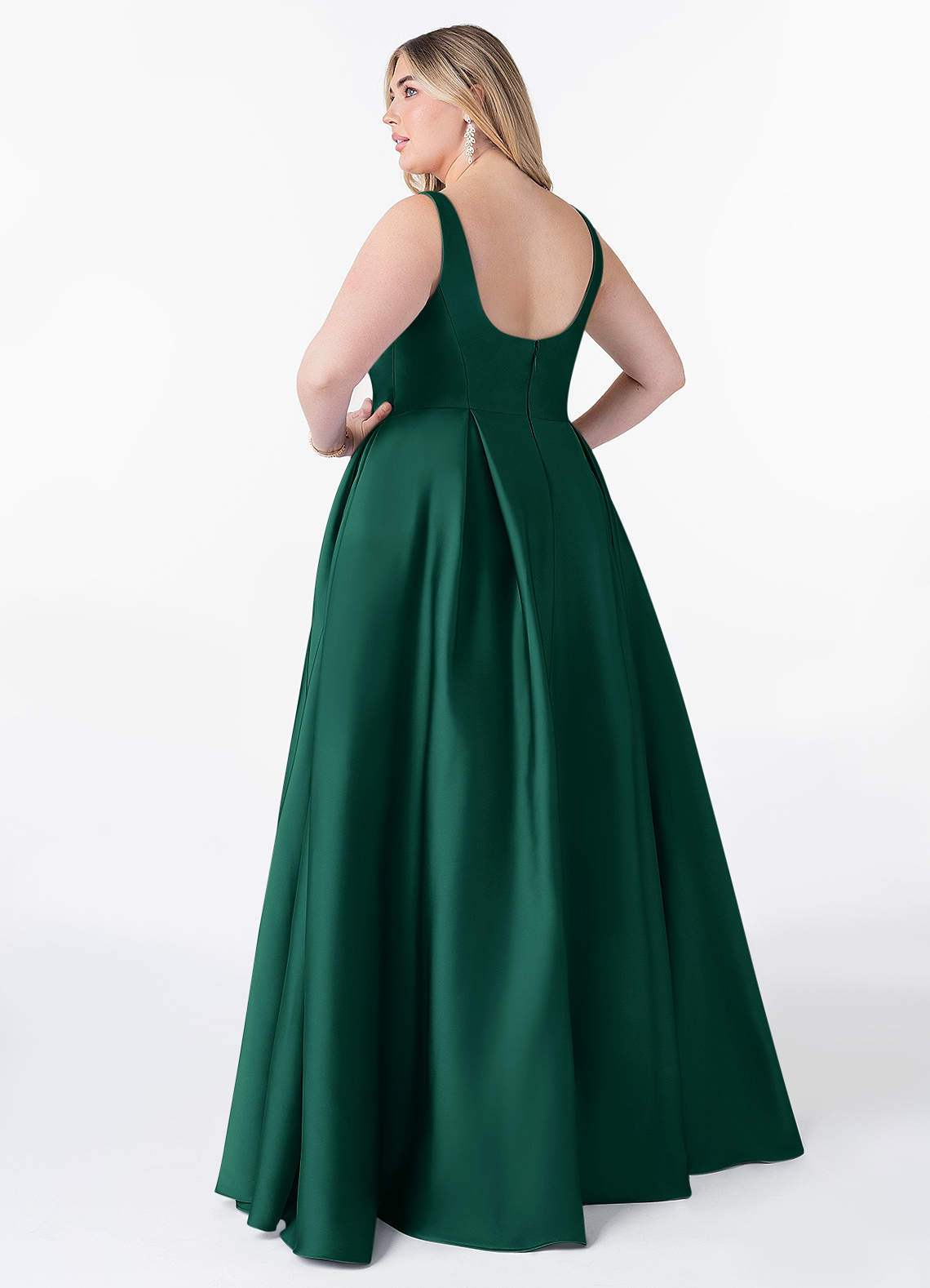 Azazie Neve Emerald Stretch Satin Bridesmaid Dresses | Azazie
