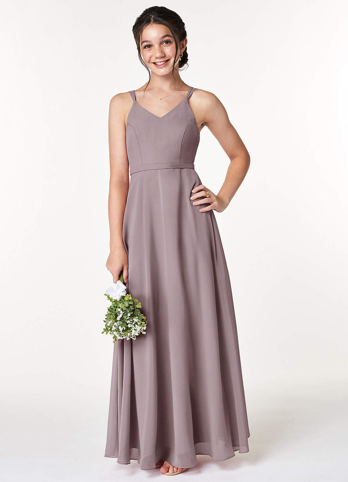 Azazie Janine Junior Abito A-Line in Chiffon Dusk image1