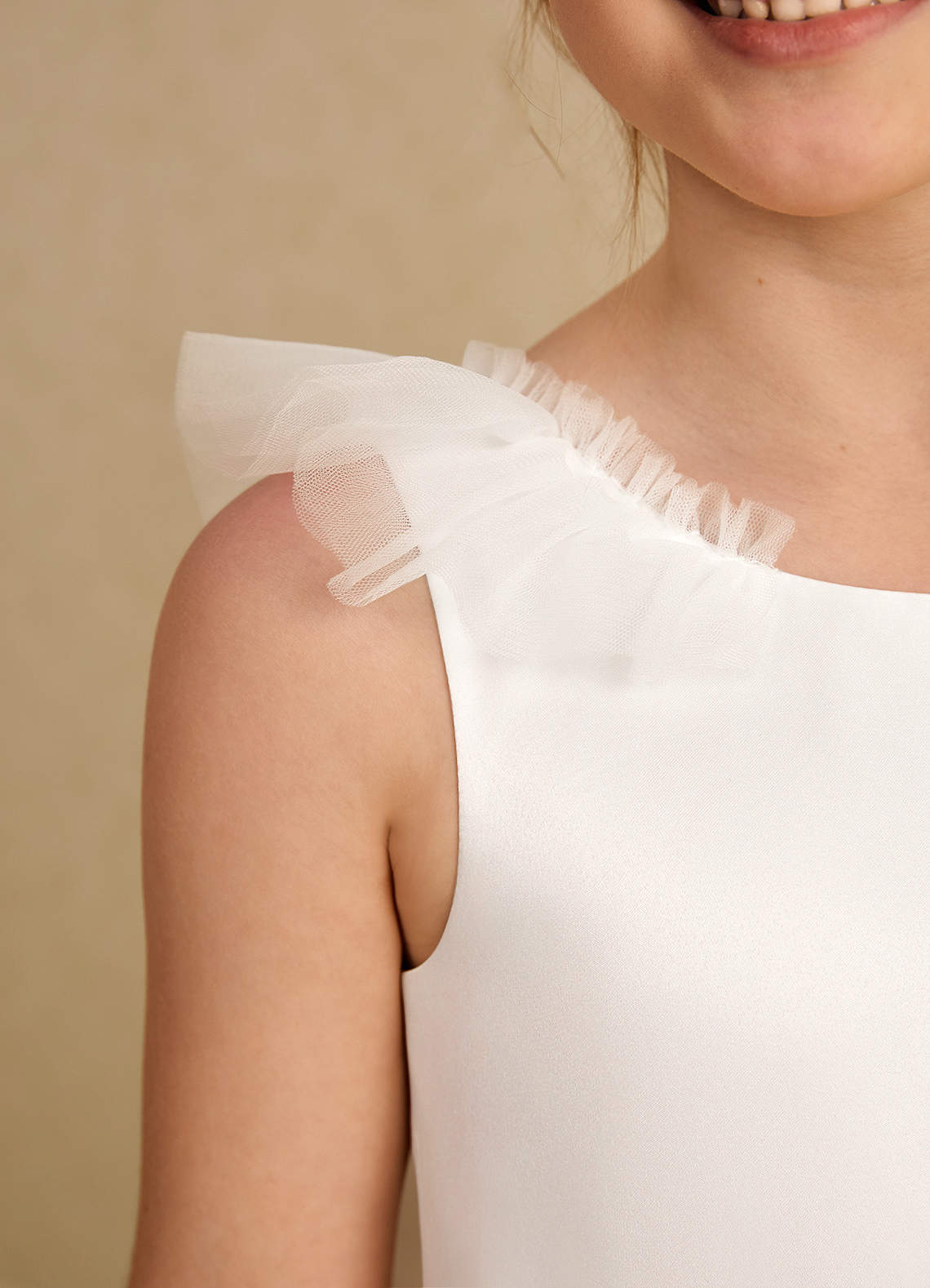 Azazie Amber Flower Girl Dresses Ivory Dark Green A-Line Bow Tulle Dress image6