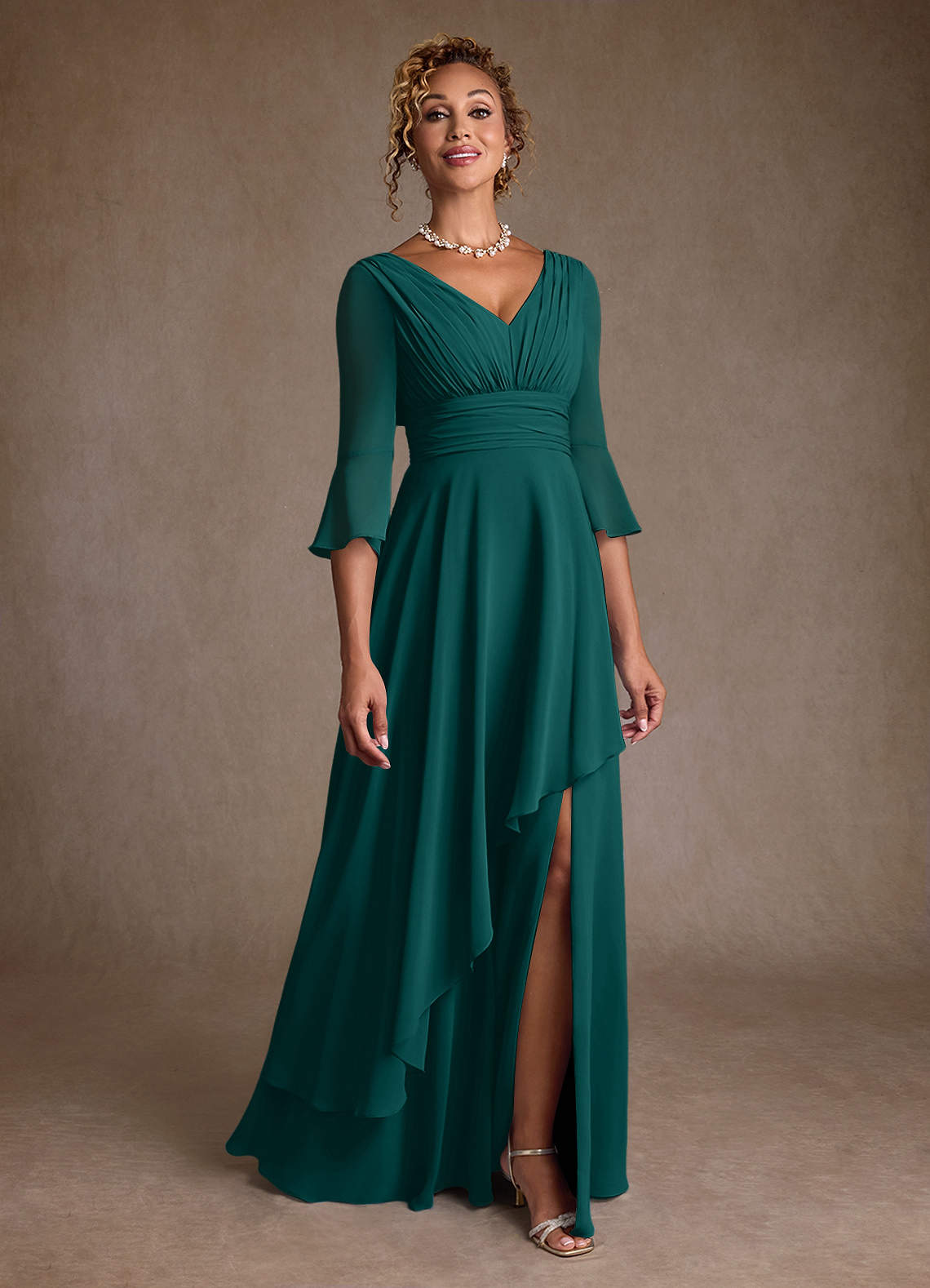 Azazie Eire Mother of the Bride Dresses Peacock A-Line Pleated Chiffon Dress image1