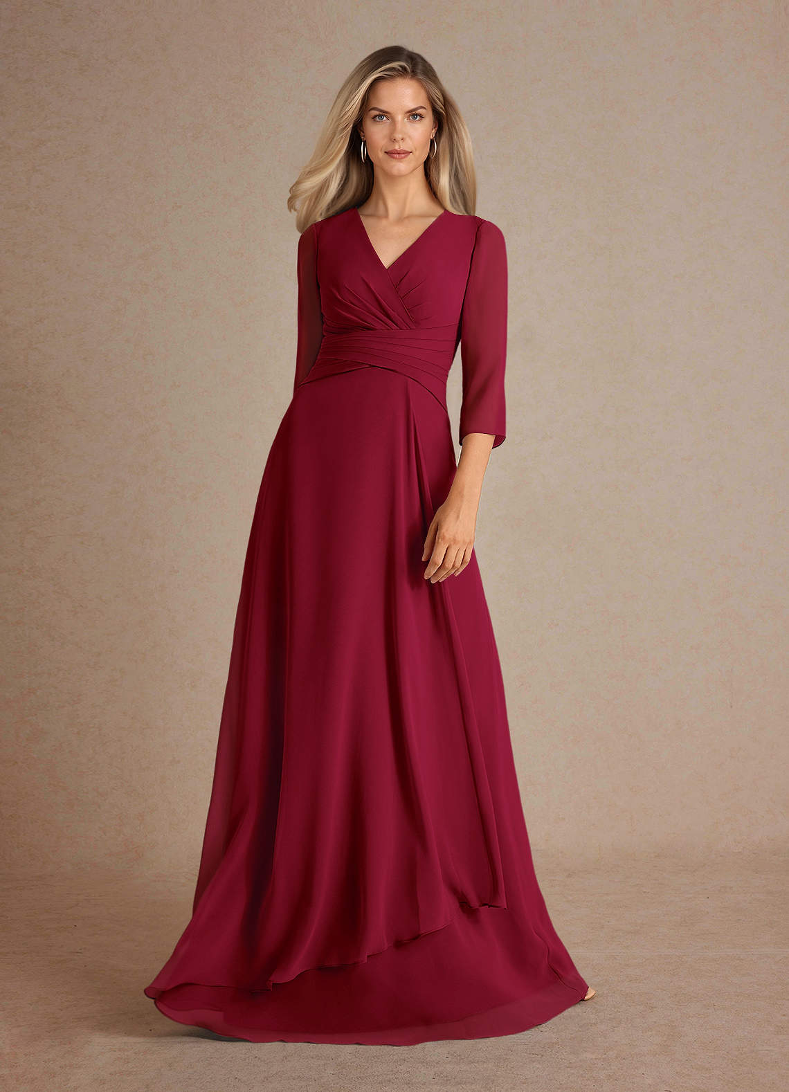 Azazie Mayfield Abiti per la Madre della Sposa Abito A-Line in Chiffon Plissettato Borgogna image4