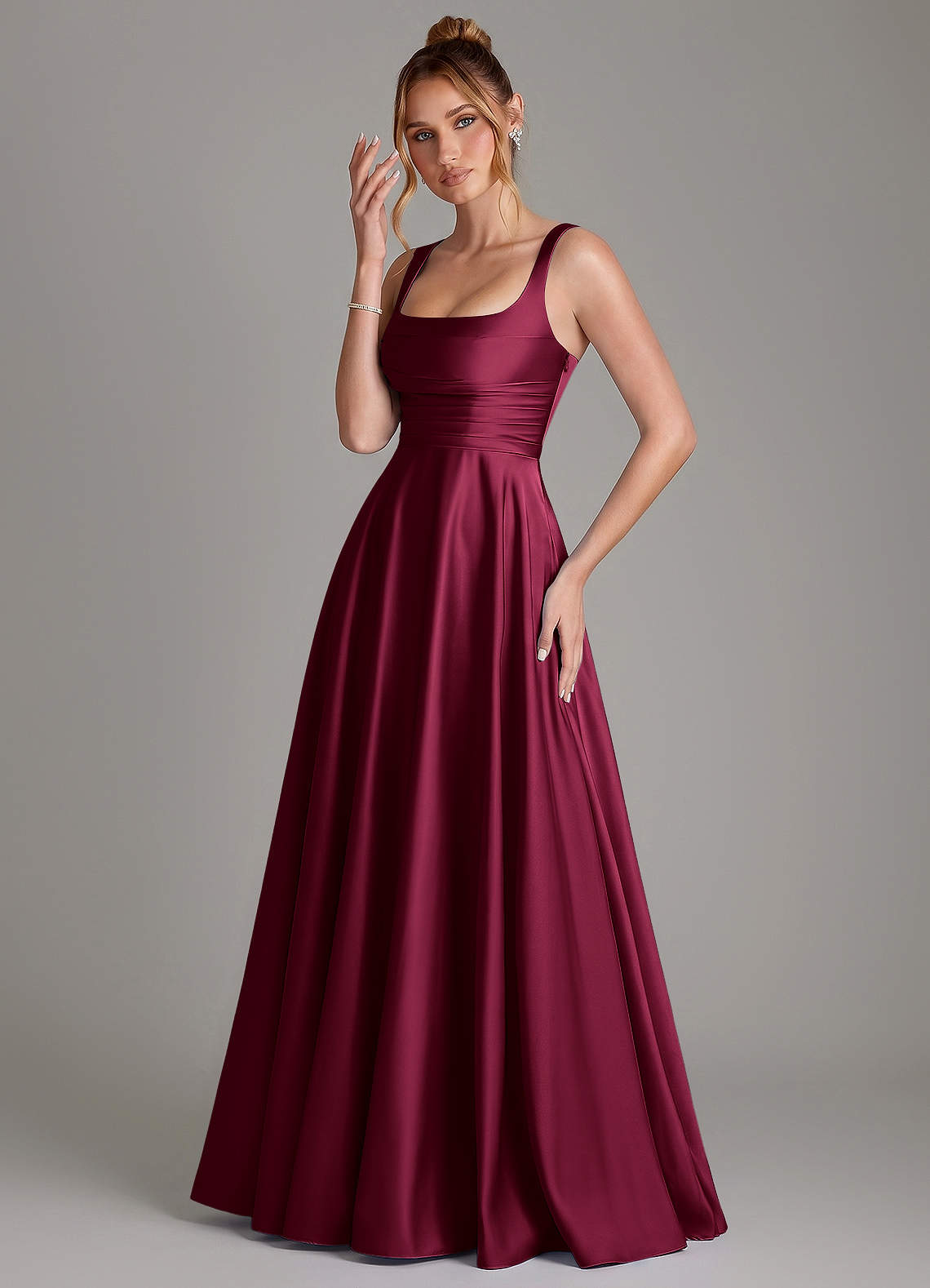 Azazie Azaria Bridesmaid Dresses Burgundy A-Line Corset Stretch Satin Dress image2