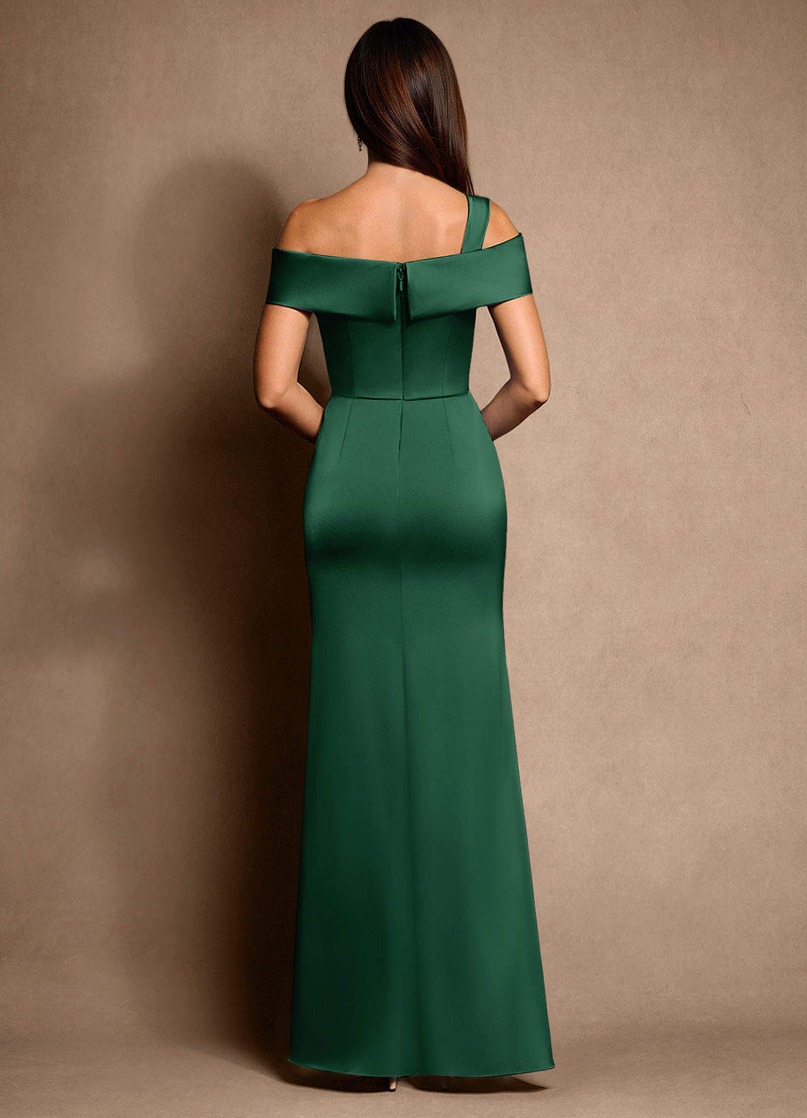 Azazie Altonia vestidos de madre de la novia Vestido de Verde Oscuro de Satén Elástico de Sirena con Vestidos sin tirantes image2
