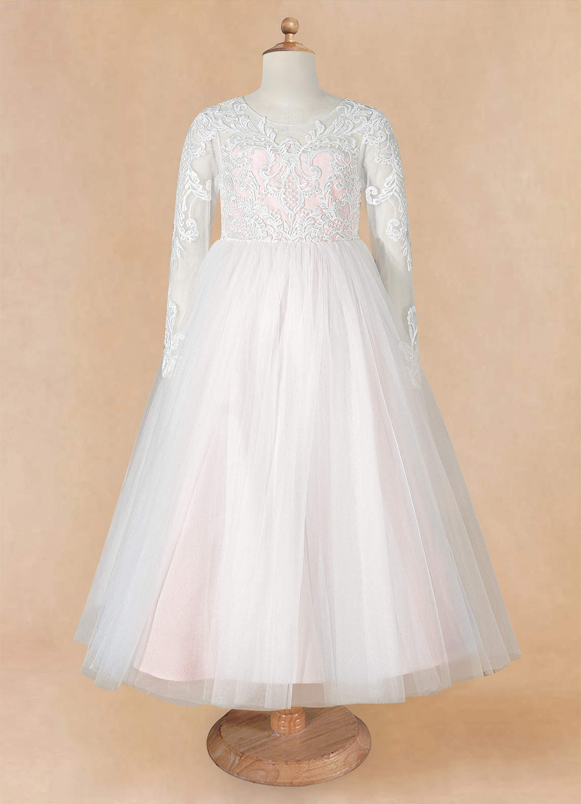 Azazie Elodie Robe Demoiselle D'honneur Fillette Robe Princesse en Dentelle Ivoire Rose Rougissant image9