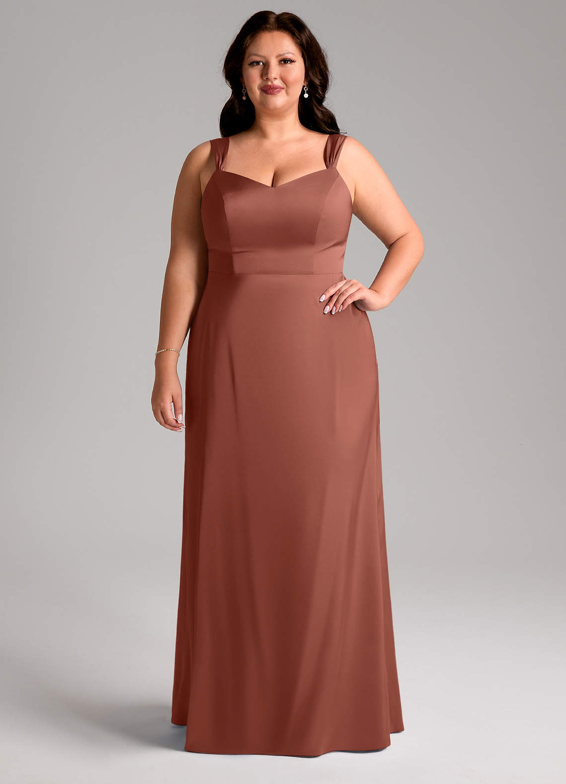 Azazie Denice Bridesmaid Dresses Auburn Sheath Pleated Stretch Satin Dress image7