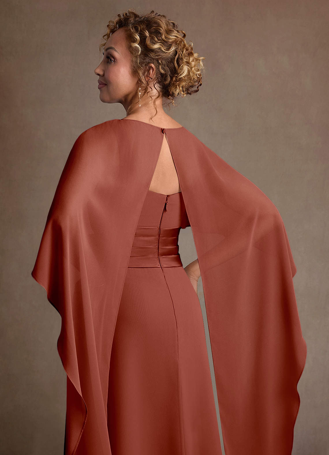 Azazie Marilla Mother of the Bride Dresses Auburn A-Line Pleated Chiffon Dress image6