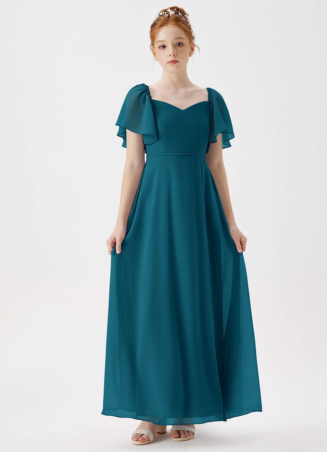 Azazie Chloe Junior Ink Blue A-Line Sweetheart Neckline Chiffon Dress image1