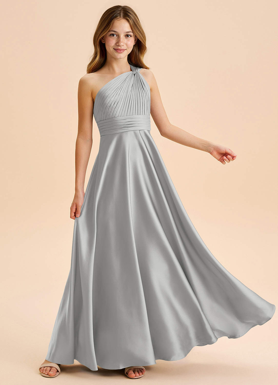 Azazie Charlize Junior Klä av A-Line i Stretch Satin Plisserad image4