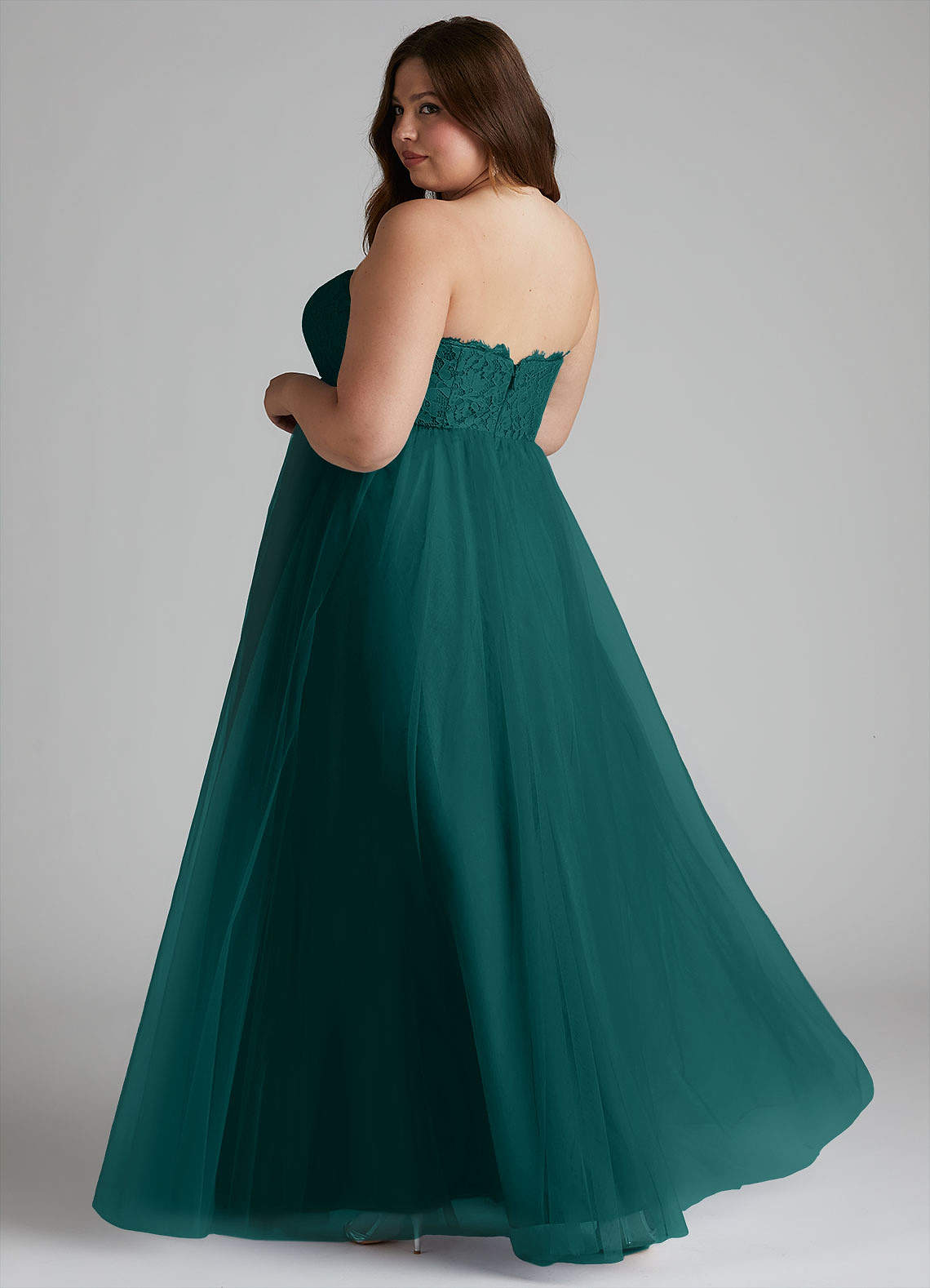 Azazie Roni Robes de demoiselle d'honneur Robe Trapèze Convertible en Tulle Encolure en Forme de Cœur Paon image9