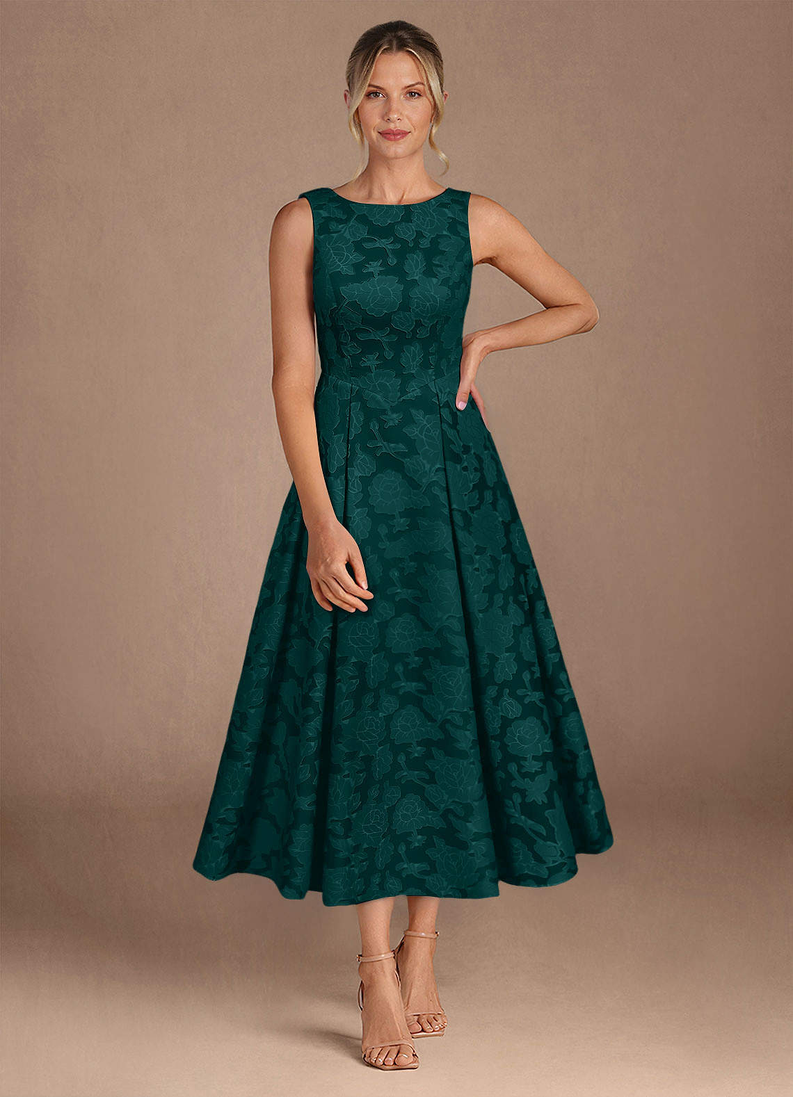 Azazie Fulton Mother of the Bride Dresses Pine A-Line Pleated Floral Burnout Dress image3