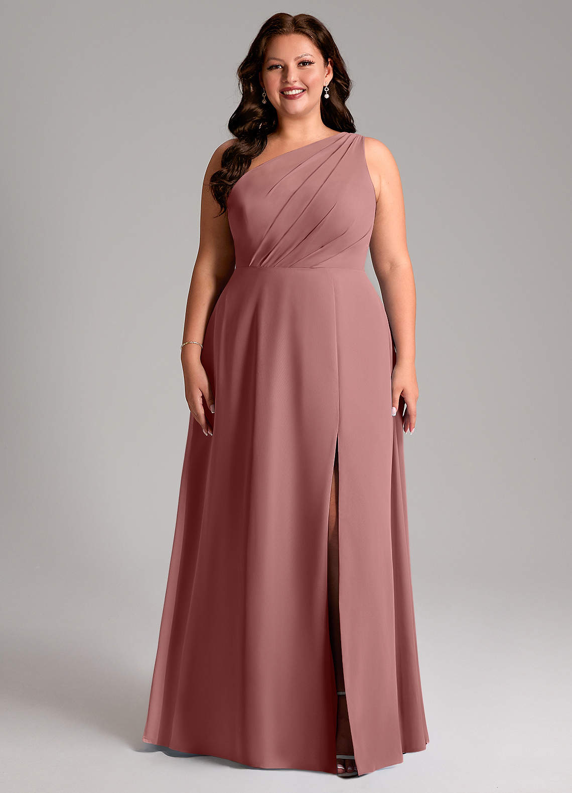 Azazie Phaedra Bridesmaid Dresses Desert Rose A-Line One Shoulder Chiffon Dress image1