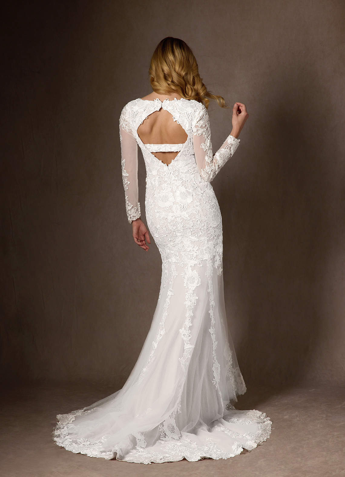 Azazie Dulce Amor Diamond White Mermaid V-Neck lace Tulle Dress