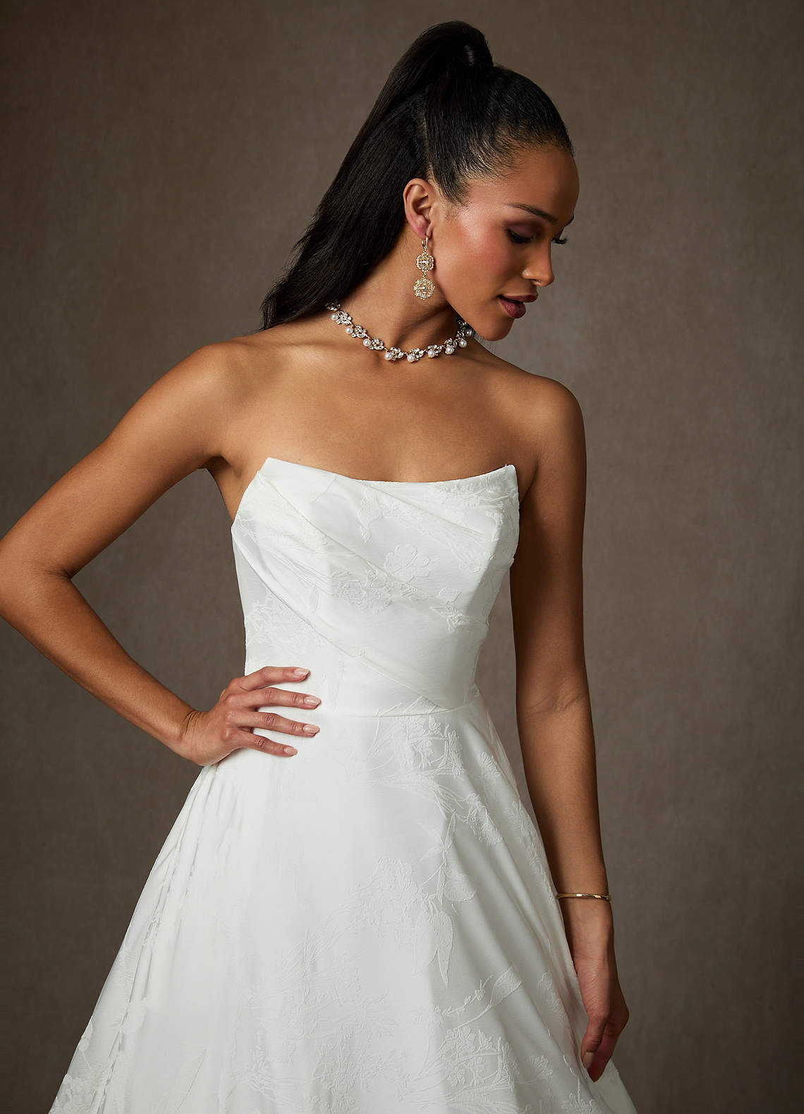 Azazie Kandice Wedding Dresses Diamond White Ball-Gown Floral Jacquard Dress image6