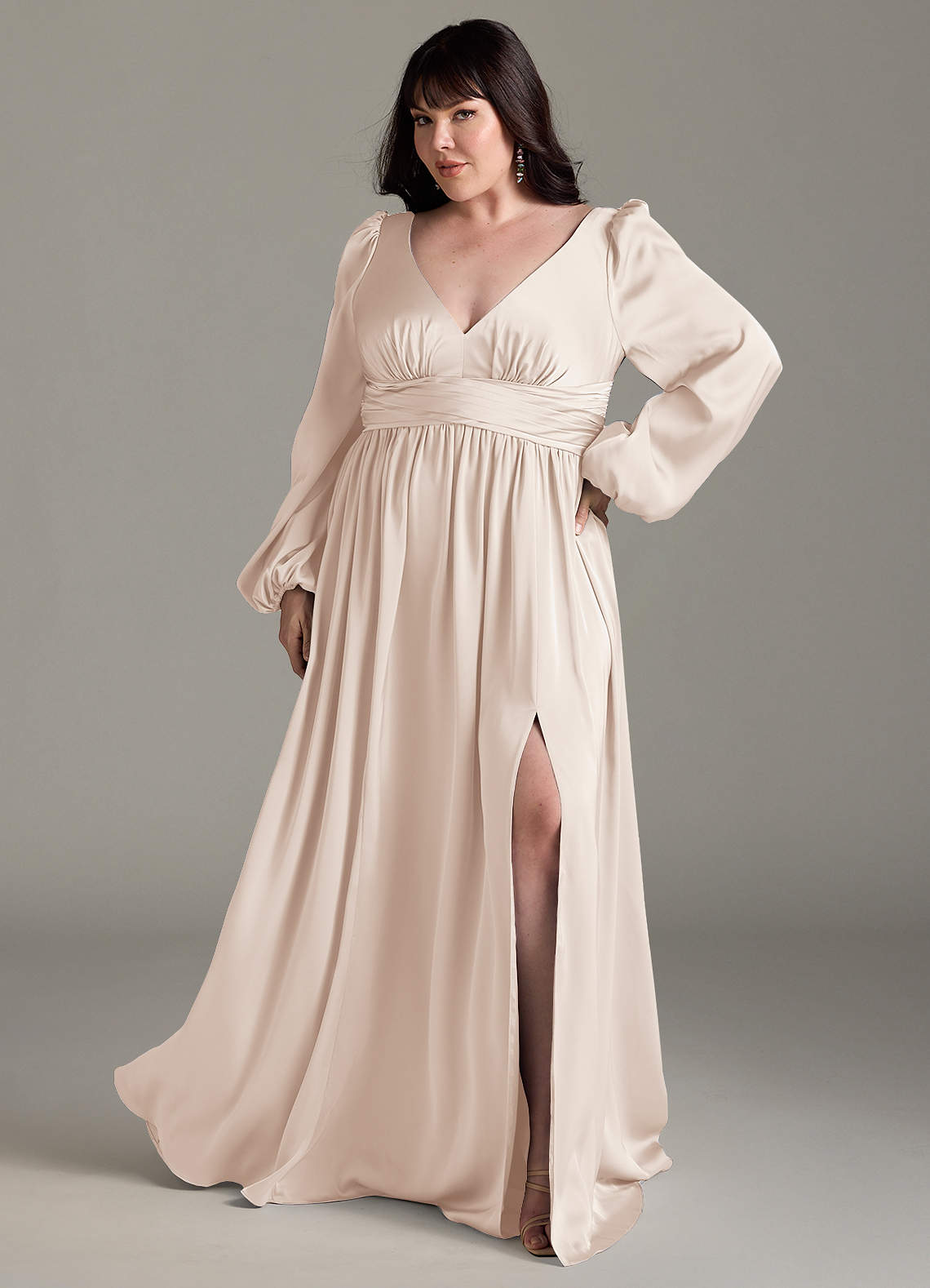 Azazie Norah Bridesmaid Dresses White Alabaster A-Line Stretch Satin Dress image1